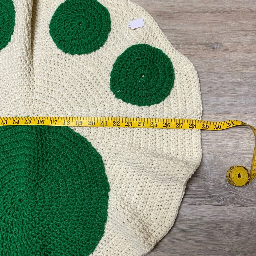 Handmade 28” Green and Cream Crochet Paw Print Rug